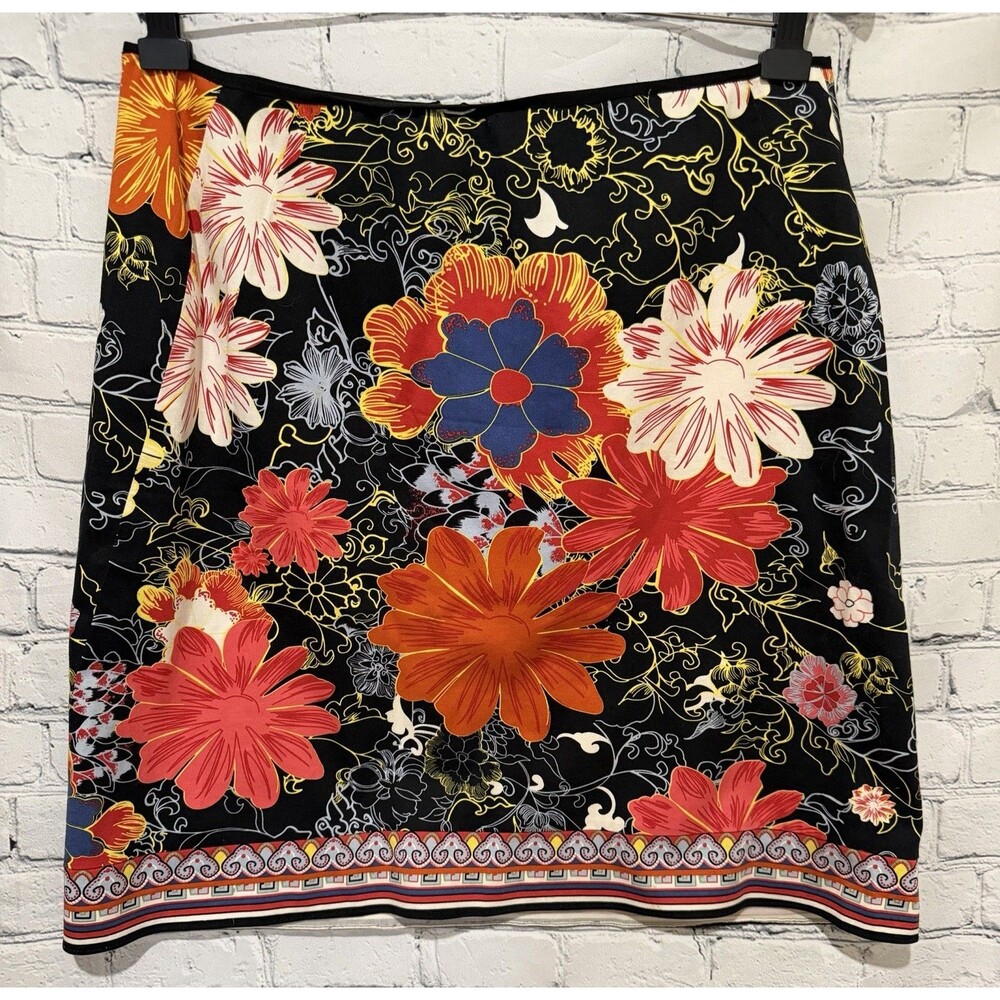 Tahari Floral Print Pencil Skirt Womens Knee Length Career Retro Large